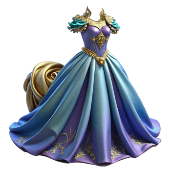 Elegant Blue Purple Gown with Golden Accents png