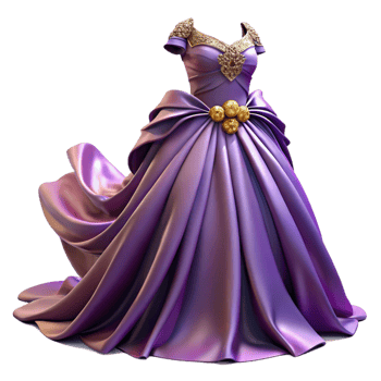 Purple Satin Ball Gown with Gold Accents png