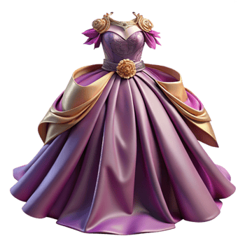 Purple and Gold Ball Gown 3D Illustration png