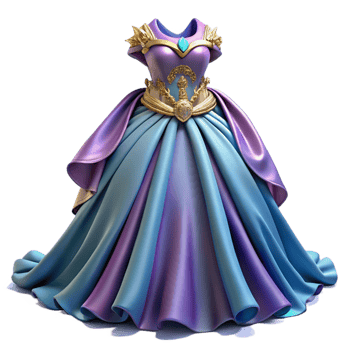 Purple and Blue Ball Gown with Gold Accents png