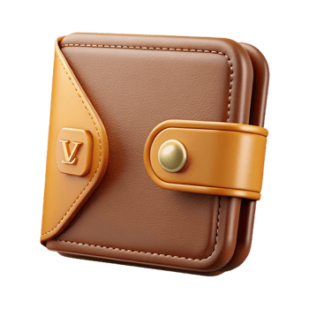 Brown Leather Wallet with Gold Details png