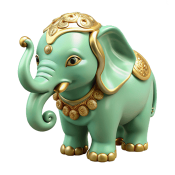 3D Render of Green and Gold Elephant Figurine png