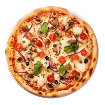 Delicious Mushroom Tomato Pizza Overhead Shot png