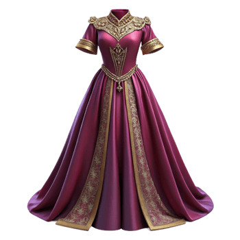 Burgundy Ball Gown with Gold Embroidery png