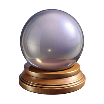3D Render Glass Ball on Wooden Base png