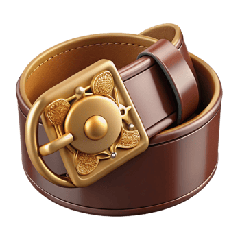 Brown Leather Belt with Gold Buckle png