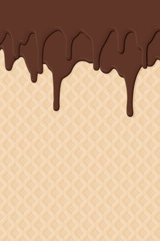 Melted chocolate ice cream drop on ice cream cone texture vertical background graphic illustration have blank space. vector