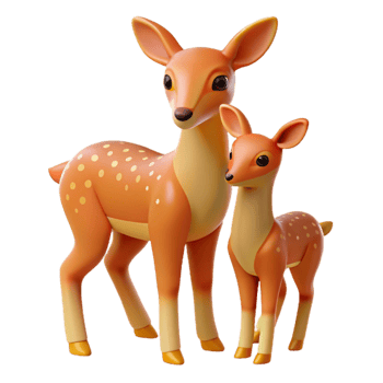 Cute 3D Deer Family Render png