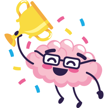 happy brain with trophy cartoon png