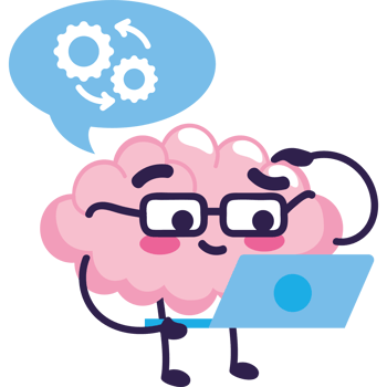 cute brain working with laptop png