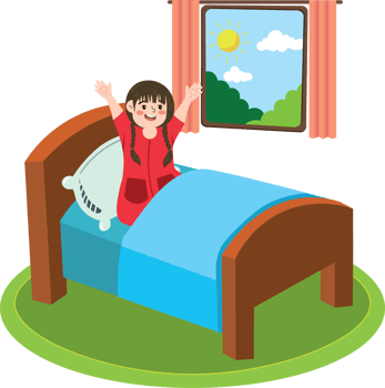 Girl Waking Up on a Relaxing Holiday Morning png