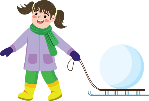 Happy Kid on Sled with Snowball in Snowy Scenery png