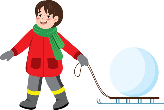 Boy Holding Snowball While Riding Sled in Snowy Winter png