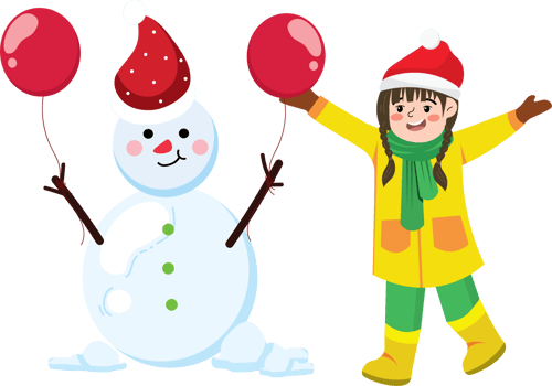 Smiling Girl with Her Snowman on New Year Holiday png