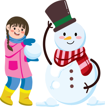 Girl and Snowman Under Falling Snow png