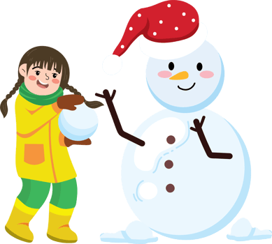 Completed Snowman with Happy Winter Girl png