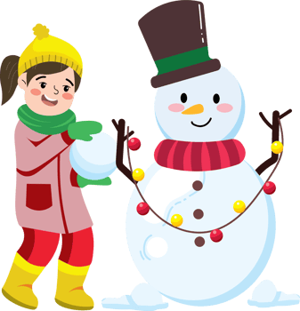 Little Girl Enjoying Her Snowman Creation png