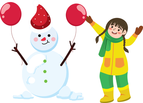 Holiday Cheer with Snowman and Smiling Girl png