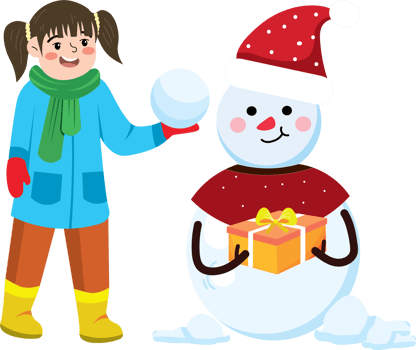 Girl Poses with Snowman on Christmas Vacation png