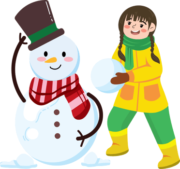 Girl Building Snowman in Winter png
