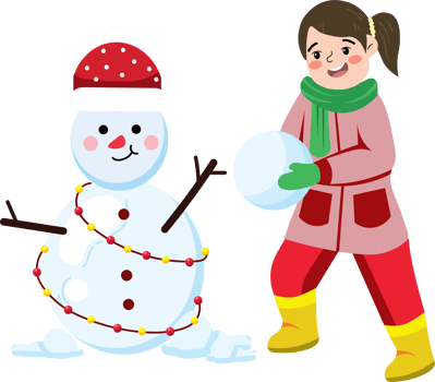 Cheerful Girl with Handmade Snowman png