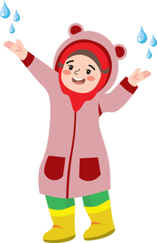 Cute Child Dancing in Rain with Bright Raincoat png