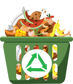 Green Compost Waste Thrown into Recycling Bin png