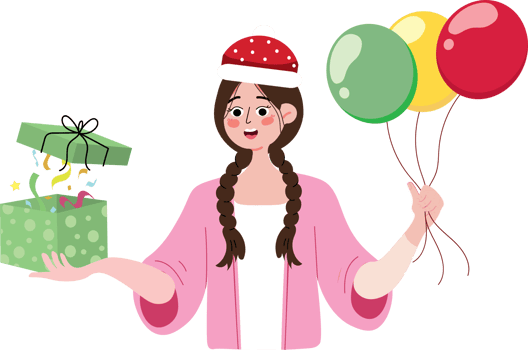 Girl Giving Birthday Surprise with Gift and Balloons png