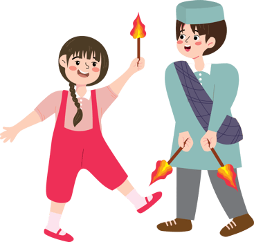 Night Takbiran Procession with Kids Carrying Flaming Torches png