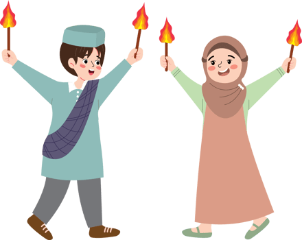 Muslim Kids Holding Fire Torches to Celebrate Eid Mubarak png