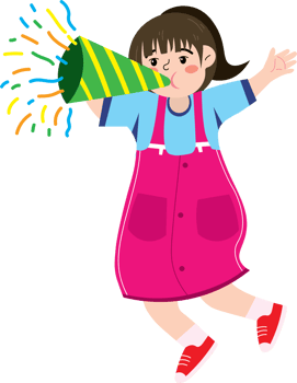 Festive Girl Blowing Trumpet at Christmas and New Year Party png