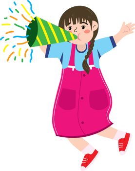 Holiday Joy as Little Girl Blows Trumpet Indoors png