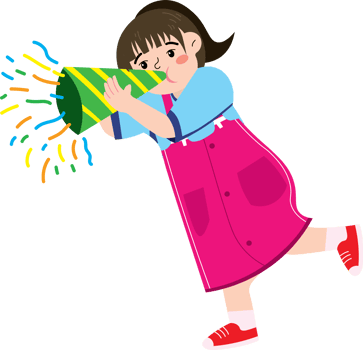 Little Girl in Holiday Outfit Blowing Trumpet at Celebration png