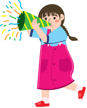 Little Girl Enjoying Holiday Festivities with Trumpet Sound png
