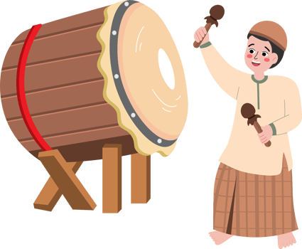 Child Hitting Bedug Drum to Mark Iftar Time in Ramadan png