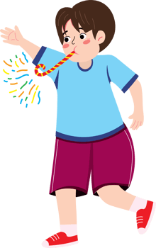 Happy Kid Blowing Trumpet at Holiday Celebration png