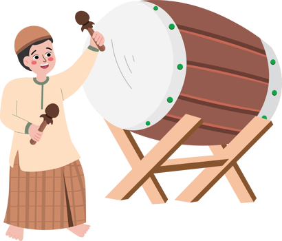 Child Playing Islamic Drum in Mosque Before Evening Call to Prayer png