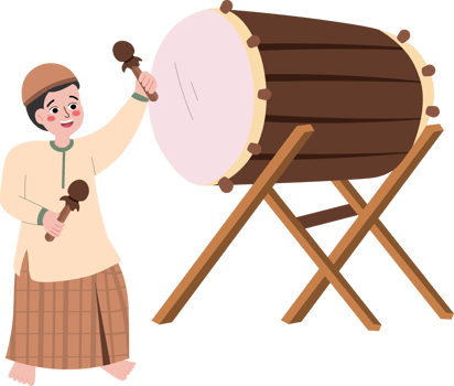 Young Muslim Boy Drumming Bedug During Takbiran Night png