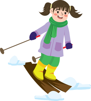 Winter sports for kids with girl skiing on slope png
