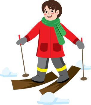 Boy skiing and sliding on snow during winter holiday season png