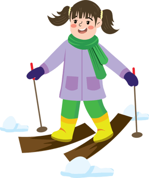 Cute child enjoying skiing adventure in snowy forest png