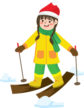 Young girl skiing and sliding on snowy mountain png