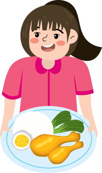 Energetic girl preparing for school with morning meal png