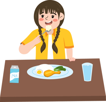 Bright morning breakfast time for cheerful young girl png