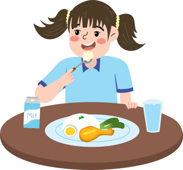 Happy little girl enjoying breakfast before starting the day png