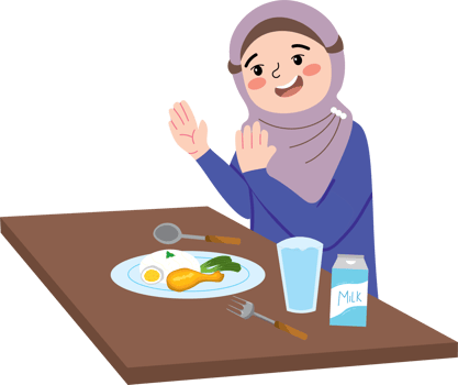 Elementary school girl having breakfast calmly png