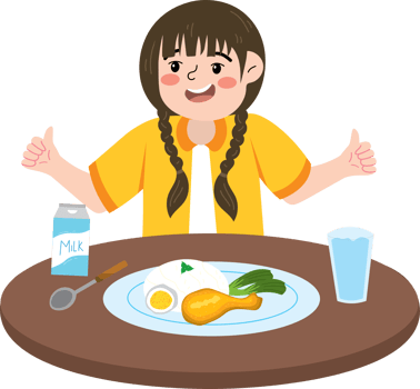 Little girl enjoying healthy food before school png