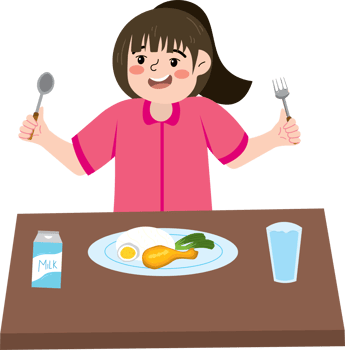 Child girl sitting quietly at breakfast table png