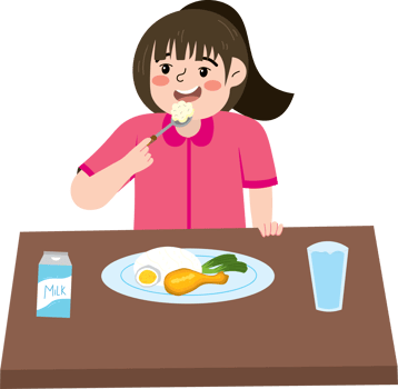 Girl enjoying her first meal of the day png