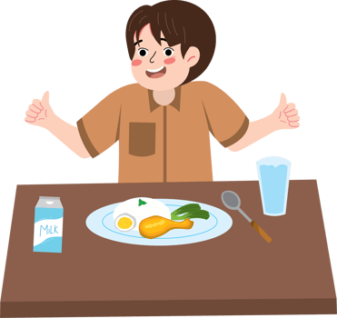 Young boy eating morning meal before daily routine png